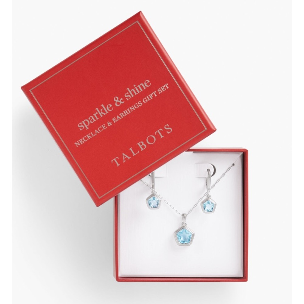 TALBOTS | AQUA SPARKLE NECKLACE AND EARRINGS GIFT SET